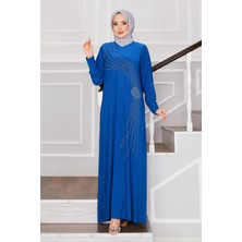 Nz Taş Detaylı Sandy Tesettür Elbise İndigo