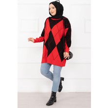 RAF Baklava Desen Triko Kazak Kırmızı