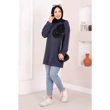 Cvn Çiçek Nakışlı Oyşo Tesettür Tunik Füme