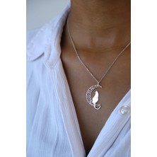 925 Ayar Gümüş Ay Kedi Kolye