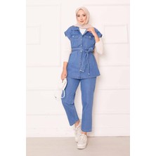 Md Cep Detaylı Seyyar Kuşaklı Kot Yelekli Takım Mavi