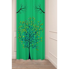 Greendecor Çiçekler Yaprak Çizgili Bohem Desenli Özel Tasarım Dijital Baskılı (Tek Kanat) Modern Şık Fon Perde
