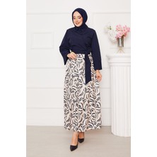 Asm Gömleği Kendinden Kuşaklı Geniş Kol Etekli Takım Lacivert