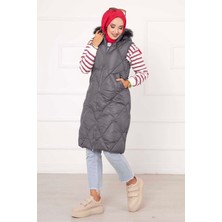 Lab Baklava Desen Dolum Yelek Gri