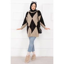 RAF Baklava Desen Triko Kazak Vizon