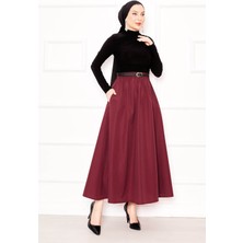 Kç Cep Detaylı Spor Terikoton Etek Bordo