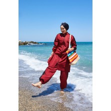 DF Boydan Fermuarlı Garnili Tesettür Mayo Bordo