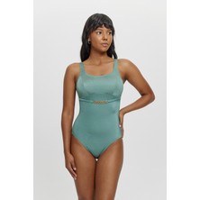 Louren Zincir Detaylı Kare Yaka Toparlayıcı Kadın Mayo – Ince Kaplı Form Veren Kalıp