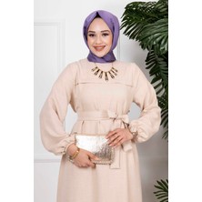 Md Yanları Yırtmaçlı İkili Tesettür Takım Krem