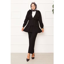 Md Eteği Volanlı Fırfır Detaylı İkili Takım Siyah