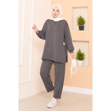 Md Asimetrik Yırtmaçlı Arma Detaylı Oyşo İkili Takım Gri