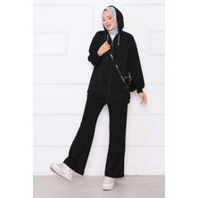 Md Serpme Taşlı Fermuarlı Oyşo Ikili Takım Siyah