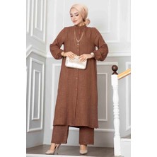 Md Düğmeli Tunik İkili Tesettür Takım Kahve