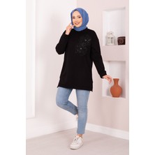 Cvn Çiçek Nakışlı Oyşo Tesettür Tunik Siyah
