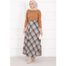 Kç Ekose Desen Scuba Etek Krem