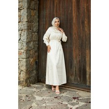 Md Seyyar Kuşaklı Kolları Gipeli Jakar Elbise Bej
