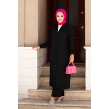 Md Boydan Düğmeli Aerobin Tesettür İkili Takım Siyah