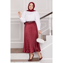 Md Saten Piliseli Etek Bordo