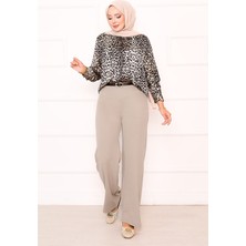 MDS Pens Detaylı Palazzo Pantolon Taş