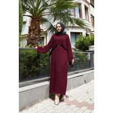 Krd Ajurlu File Detaylı Triko Elbise Bordo