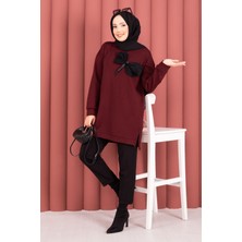 Cvn Fiyonk Detaylı Taş İşlemeli Oyşo Tesettür Tunik Bordo