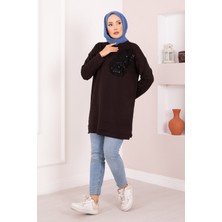 Cvn Çiçek Nakışlı Oyşo Tesettür Tunik Kahve