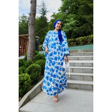 Mlk Gömlek Yaka Modal Desenli Tesettür Elbise Saks