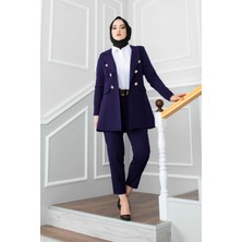 Mendil Yaka Detaylı Tesettür Takım Lacivert