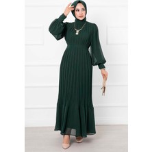 Md Kolları Organze Tesettür Abiye Zümrüt