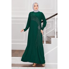 Nz Taş Detaylı Sandy Tesettür Elbise Zümrüt