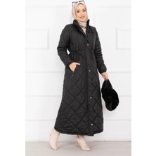 OC Royal Kapitone Kürk Kapüşonlu Uzun Şişme Mont Siyah