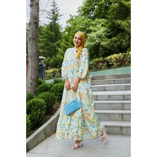 Mlk Modal Çiçek Desenli Tesettür Elbise Sarı