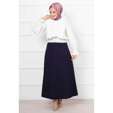 MDS Çizgili Mevlana Tesettür Etek Lacivert