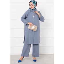 Md Keten Uzun  İkili Tesettür  Takım Gri