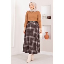 MDS Kare Desenli Scuba Etek Kahve