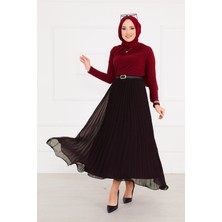 Kç Altı Volanlı Piliseli Tesettür Etek Kahve