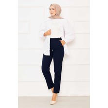 Kç Beli Lastikli Dar Paça Pantolon Lacivert