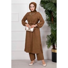 Md Yanları Yırtmaçlı İkili Tesettür Takım Tütün