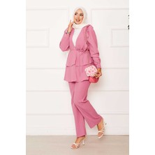 Md Eteği Volanlı Fırfır Detaylı İkili Takım Pembe