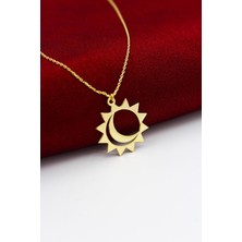 Kadın 925 Ayar Gümüş Altın Kaplama Ay Güneş Kolye