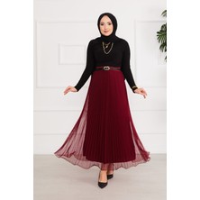 Kç Eteği Volanlı Tesettür Tül Etek Bordo