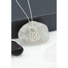 Kadın 925 Ayar Gümüş Origami Kedi Kolye