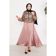 Md Leopar Desenli Tesettür Saten Takım -3