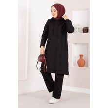 Azr Fitilli Kapüşonlu Tesettür İkili Takım Siyah