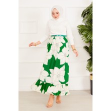 ZMR Çiçek Desenli Etek Zümrüt