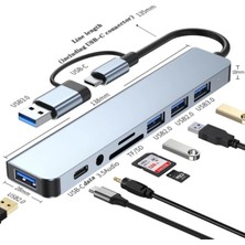 Taplin Taplın 8 In 1 USB Type-C USB 2.0/3.0 Audio 3.5 Tf Sd Çevirici Adaptör Çok Portlu Çoklayıcı USB Hub