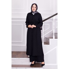 Asm Belden Bağlamalı Pantolonlu Tesettür Takım Siyah