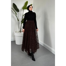 Merven Akyüz Noccta Asimetrik Kesim Dantel Etek Kahverengi