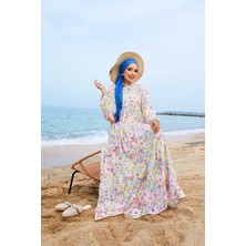 Ums Dijital Baskılı Modal  Tesettür Elbise Sarı