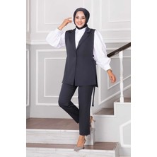 HP Yelekli Ikili Tesettür Takım Füme